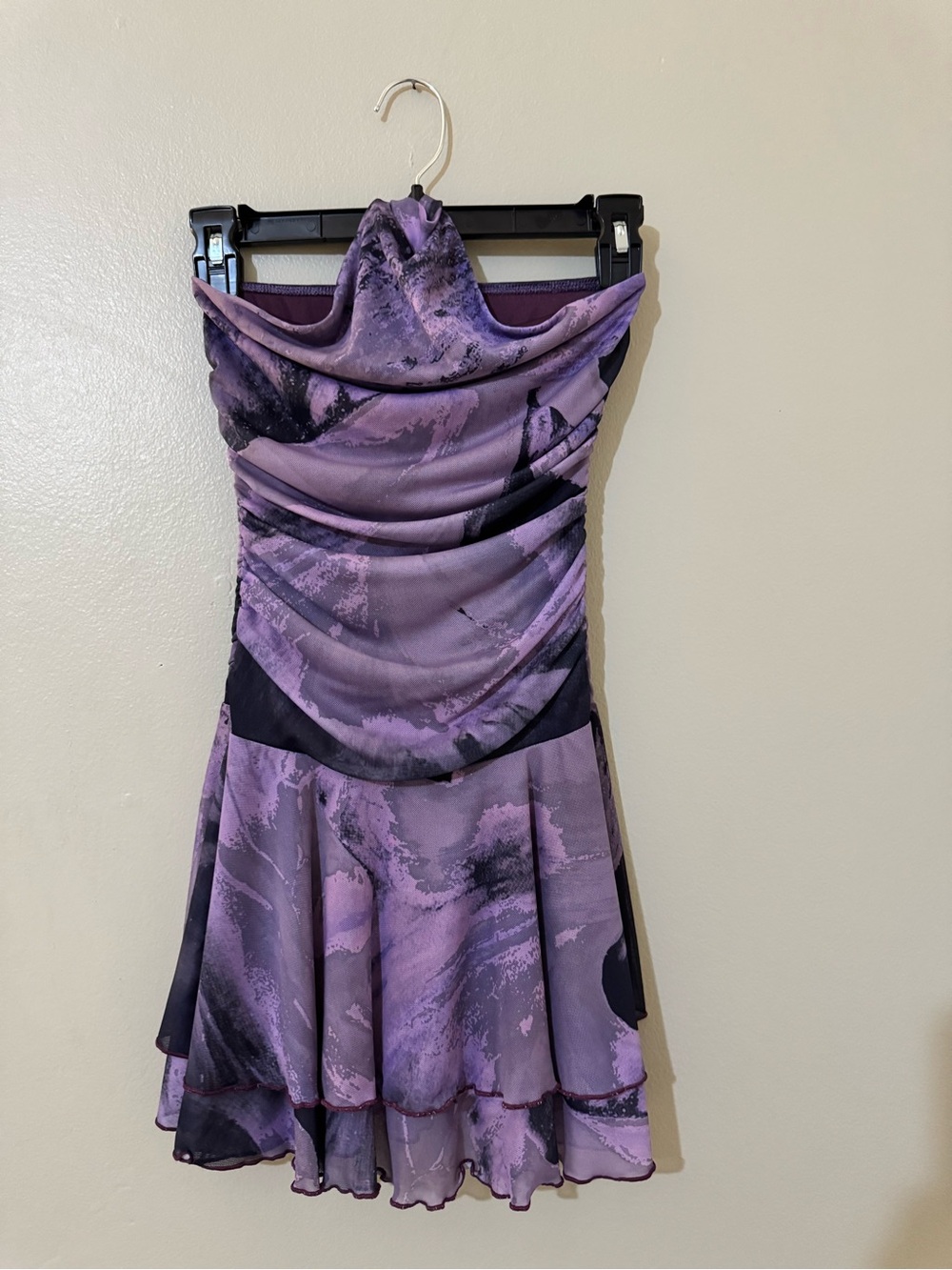 Fashion Nova Lavender & Black Strapless Printed Cocktail Dress